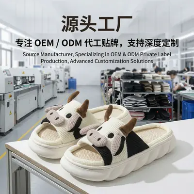 In-Stock Cartoon Cow Cotton Slippers, Amazon's Best-Selling Cotton Slippers, Custom Home Linen Slippers, Wholesale European and American Fashion