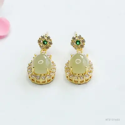 Guan Yu Jade Earrings Clear Water Jade Gold