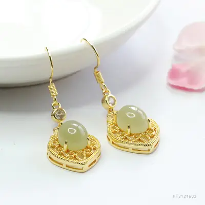 Guan Yu Jade Earrings Clear Heart Shaped Hooks