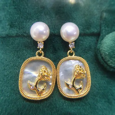 Natural Pearl Earrings for Women 18K Gold Filled Sea Shell Design