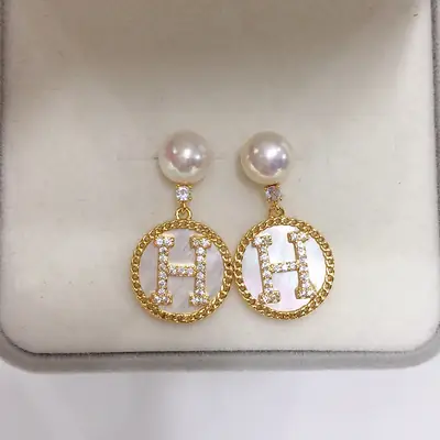 Natural Pearl H-Spearings for Women 18K Gold