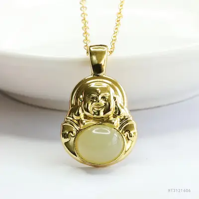 Guan Yu Buddha Pendant Clear Hetian Jade Necklace