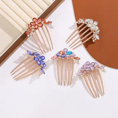 Korean Style Crystal Rhinestone Hairpin Five-Tooth Comb
