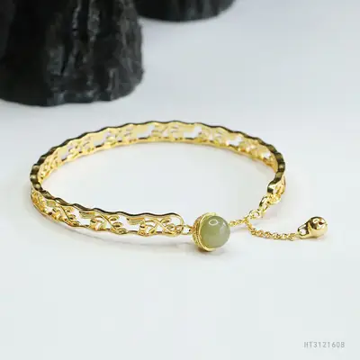 Guan Yu Jade Clear Water Round Bead Bracelet Gold