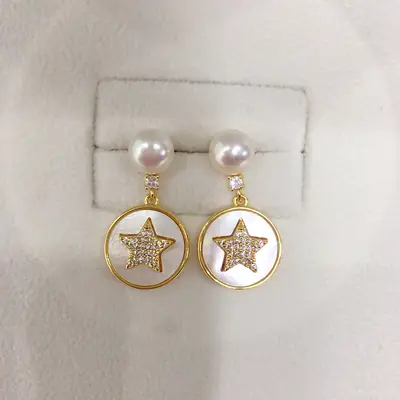 Star Pearl Earrings for Women 18K Gold Filled