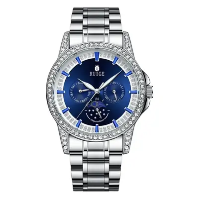 Men's Quartz Watch with Diamond Band & Blue Dial