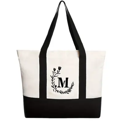 Women's Canvas Shoulder Bag with Letter Print Large Capacity