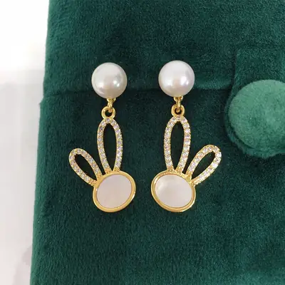 Rabbit Pearl Earrings for Women 18K Gold Filled