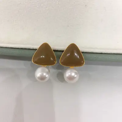 Candy Color Triangular Pearl Earrings for Women 18K Gold