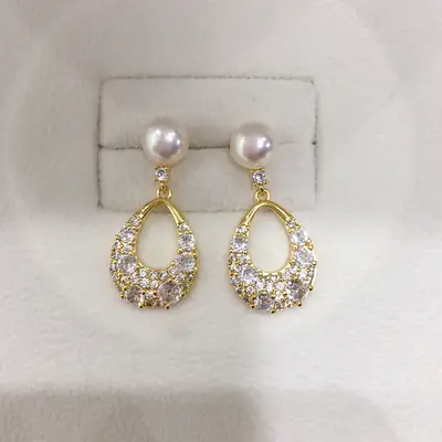 Hong Kong Style Accessible Luxury Natural Freshwater Pearl Earrings for Women 18k Gold-filled Micro-paved Zircon Earrings S925 Sterling Silver Earrings
