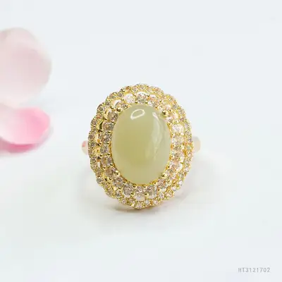 Guan Yu Natural Hetian Jade Ring Full Diamond Gold Plated