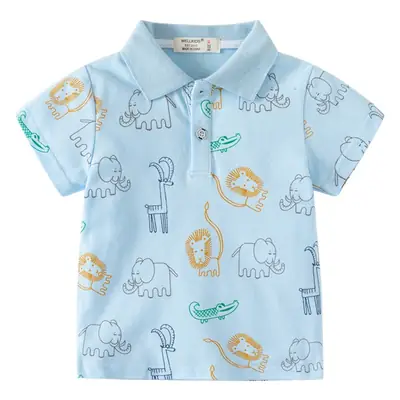 Boys' Cartoon Elephant Polo Shirt Light Blue 2026