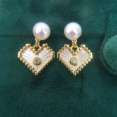 18K Gold-Filled Pearl Heart Earrings for Women