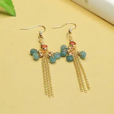 Aiyu Blue Jade Tassel Earrings Wholesale Dropshipping