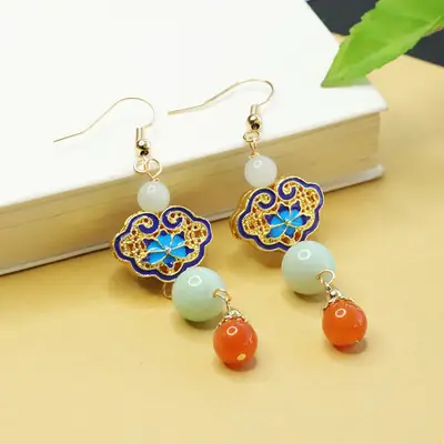 Aiyu Jade Earrings with Enamel Hooks Wholesale