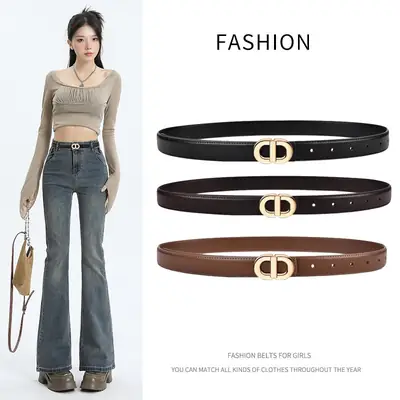Fashion Belt with Plate Buckle for Girls Brown Black