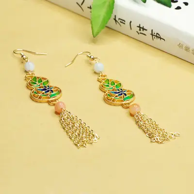 Aiyu Jade Earrings with Enamel Color Gourd Hooks