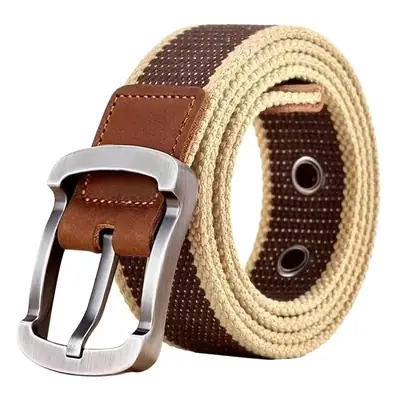 Men's Brown Canvas Belt with Korean Style Buckle