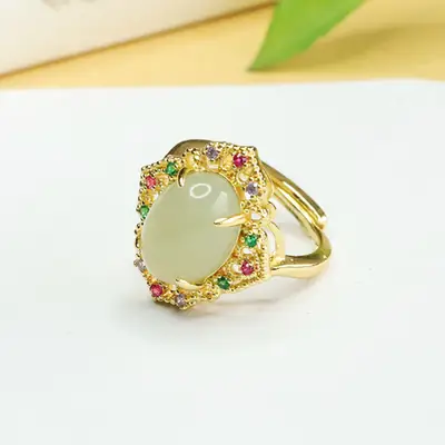 Aiyu Natural Hetian Jade Ring Clear Water Jade