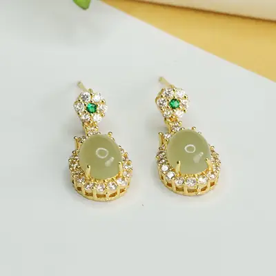 Aiyu Natural Hetian Jade Earrings Clear Water Jade Earrings