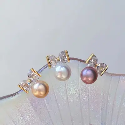 Bow Natural Pearl Earrings for Women High End Winter