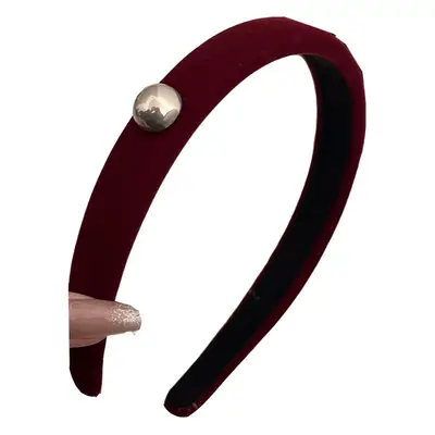 French Style Velvet Skull Top Headband Black Red Pearl