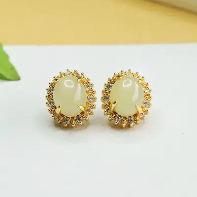 Aiyu Jade Earrings Clear Water Material Gold Plated