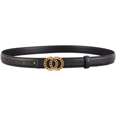 Women's Gold Chain Belt with Leather Strap