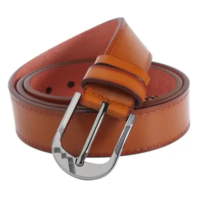 Men Brown Leather Belt with Silver Buckle