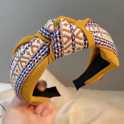 Ethnic Checkered Wide Brim Headband for Women