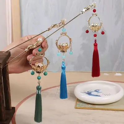 New Year Lotus Tassel Hairpin for Women