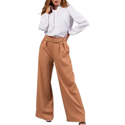 Women Loose Straight Leg Pants Tan Hot Selling