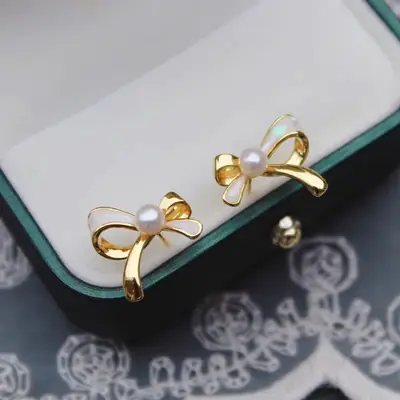 2024 Natural Pearl Bow Earrings S925 Silver