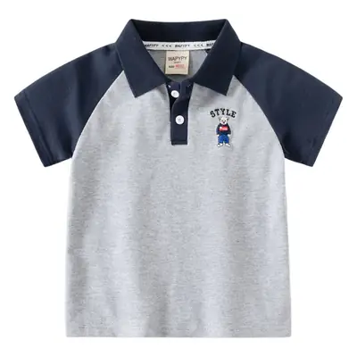Kids Korean Style Short Sleeve Polo Shirt Grey Blue