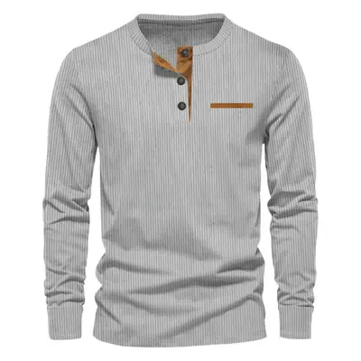 Men's Long Sleeve Corduroy Henley Shirt Olive Green
