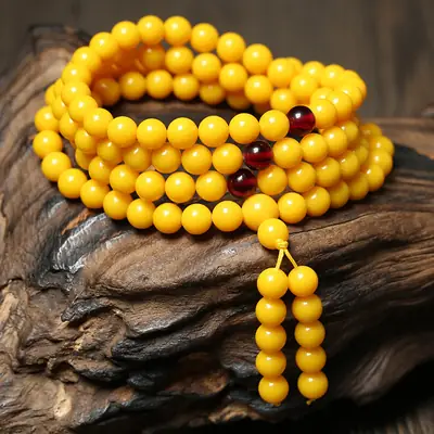 Fuyun Yellow Amber Beads 108 Bracelet for Men Women