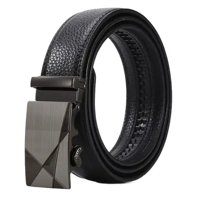 Men's Black Leather Belt with 3D Laser Automatic Buckle