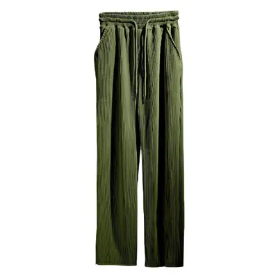 Men's Green Jacquard Wide Leg Pants Drawstring Casual