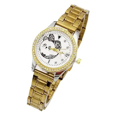 Women's 24K Gold Dial Waterproof Watch with Diamond Bezel