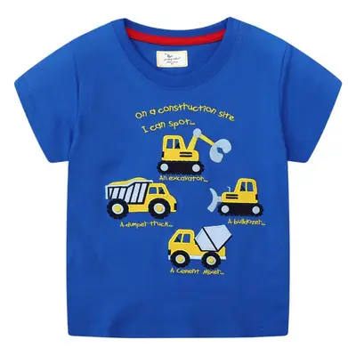 2025 Boys Cotton T-Shirt Blue Cartoon Excavator