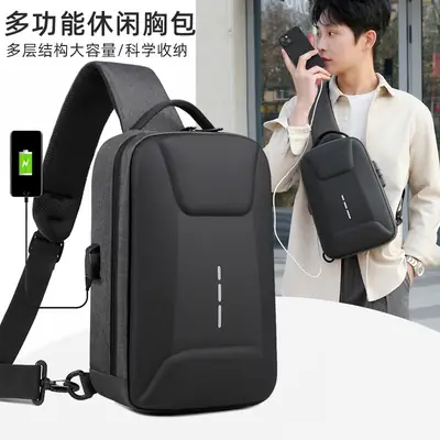 Men's Black Crossbody Shoulder Bag with Logo
