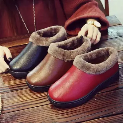 Old Beijing cloth shoes women's cotton shoes thickened waterproof cotton boots leather middle-aged and elderly mother casual shoes source factory