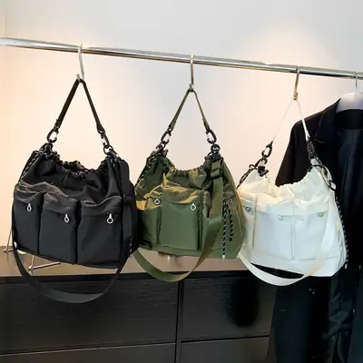 Olive Green Drawstring Tote Bag for Women 2023 Winter