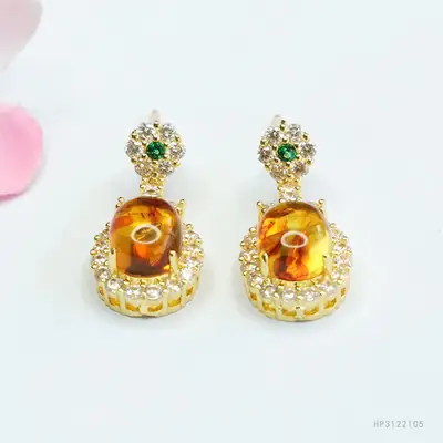 Guan Yu Natural Amber Clover Earrings Drop Earrings