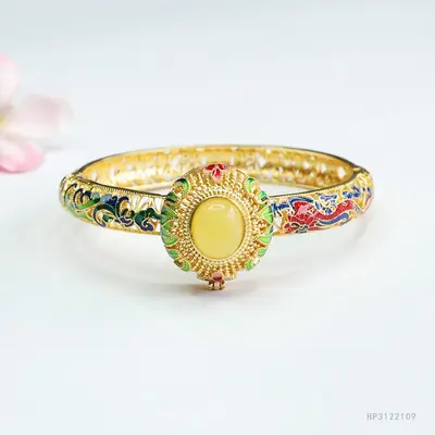 Guan Yu Dragon Phoenix Bracelet with Natural Amber