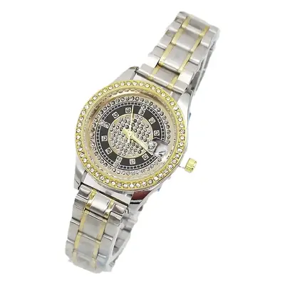 Women's Full of Diamonds Wristwatch Silver Gold Dial