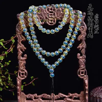Old Beeswax Blue Purified Water 108 Buddha Beads Bracelet