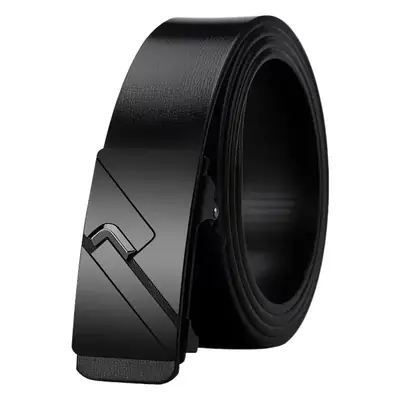 Men's Black Automatic Buckle Belt with Cowhide Strap