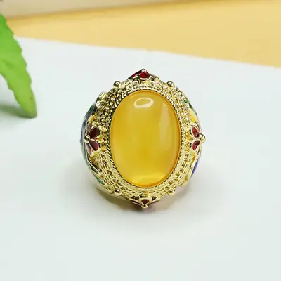 Aiyu Natural Amber Ring Vintage Design