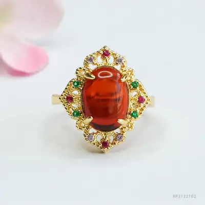 Guan Yu Natural Amber Ring Ethnic Style Jewelry